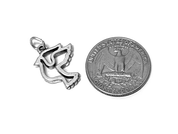 Dove Outline Charm Sterling Silver 20.5mm, Animal charms, Dove Charm, Dove Outline charm - SP644 - BeadPrism