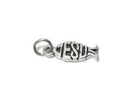 Jesus Fish Charm Sterling Silver 18.5mm, Christian Fish Charms, Jesus Fish charms - SP645 - BeadPrism