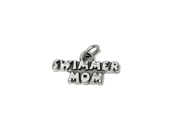 Swimmer Mom Charm Sterling Silver 11.5mm, Sports Charms, Team Mom Charms, Swimmer Mom charms - SP647 - BeadPrism