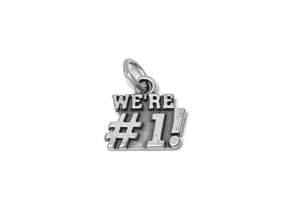 Champion We're #1! Charm Sterling Silver 14mm, Winner Charm, Victory Charm, We're #1! charms - SP653 - BeadPrism