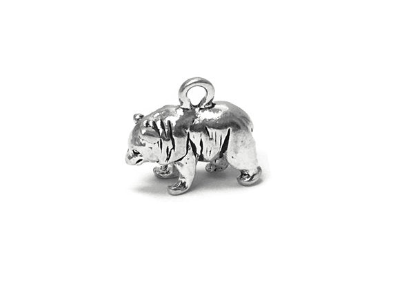 Bear Charm Sterling Silver 13mm, Animal Charms, Nature charms, Wild charms, Bear charms - SP663 - BeadPrism