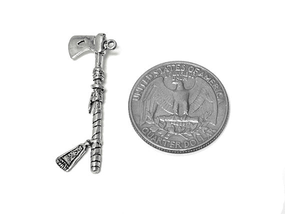 Tomahawk Charm Sterling Silver 36mm, Indian Charm, Hatchet charm, Axe charm, Tomahawk charms - SP664 - BeadPrism