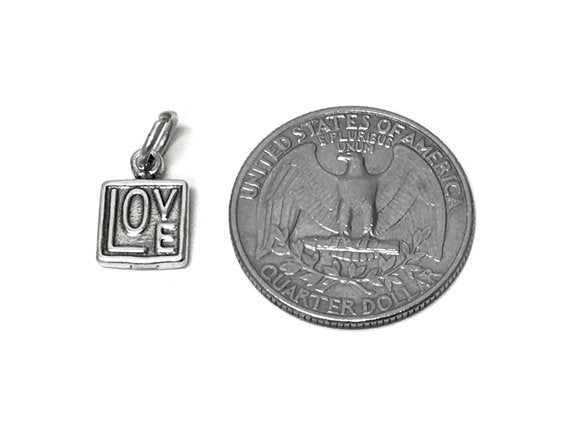Love Charms, Love letter Charm Sterling Silver 9mm, Love Charms, Love in a Square charms - SP673 - BeadPrism
