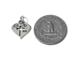Heart with Cross Charm Sterling Silver 13mm, Religious Charms, Heart Charms, Cross charms - SP674 - BeadPrism