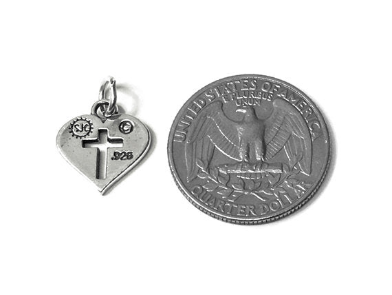 Heart with Cross Charm Sterling Silver 13mm, Religious Charms, Heart Charms, Cross charms - SP674 - BeadPrism