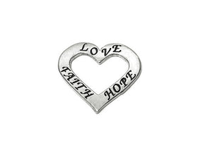 Faith Hope Love Charm Sterling Silver 23mm, Faith charm, Hope charm, Love Charm, Heart charm - SP679 - BeadPrism