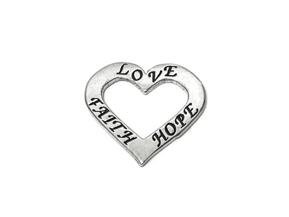 Faith Hope Love Charm Sterling Silver 23mm, Faith charm, Hope charm, Love Charm, Heart charm - SP679 - BeadPrism