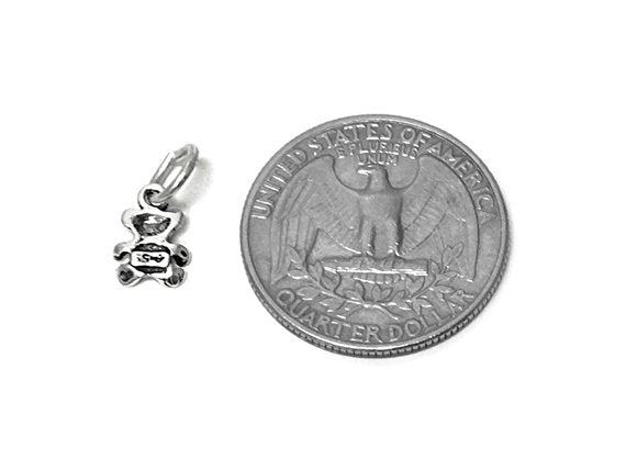 Teddy Bear Charm Sterling Silver 9.5mm, Toy Charm, Love charm, Gift charm, Teddy Bear charms - SP688 - BeadPrism
