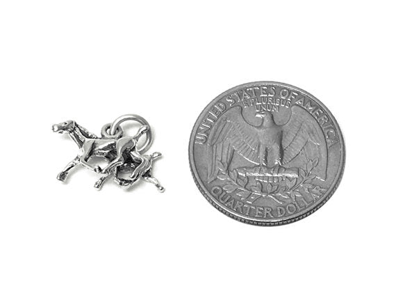 Running Horses Charm Sterling Silver 11.5mm, Animal Charms, Horse Charms, Horse Filly Charms - SP692 - BeadPrism