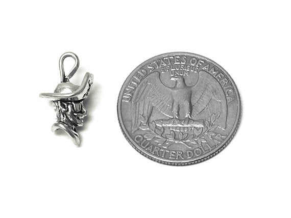 Pirate Head Charm Sterling Silver 18mm, Pirate Charms, Sea Charms, 3D Pirate Head charms - SP704 - BeadPrism