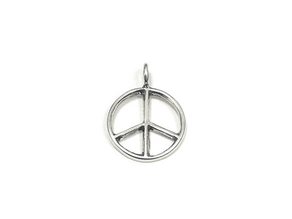 Peace Sign Charm Sterling Silver 16mm, Peace Charms, Groovy charm, Hippie, Peace Sign charms - SP732 - BeadPrism