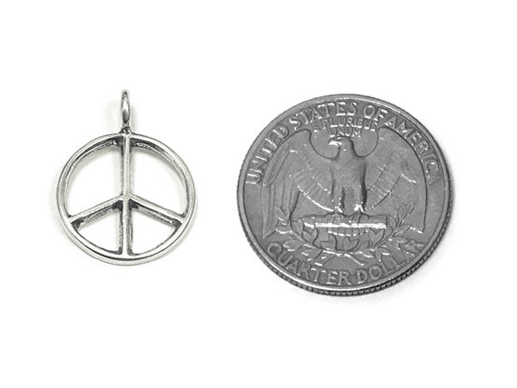 Peace Sign Charm Sterling Silver 16mm, Peace Charms, Groovy charm, Hippie, Peace Sign charms - SP732 - BeadPrism