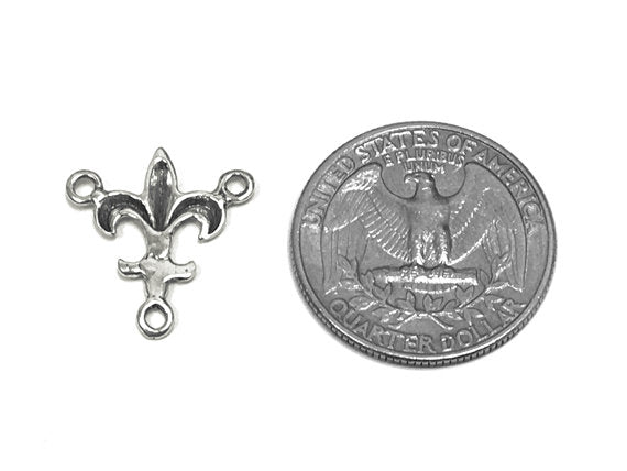 Fleur De Lis Rosary Center connector Sterling Silver 18mm, rosary center, Fleur De Lis Charm - SP748 - BeadPrism