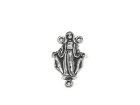 Virgin Mary Rosary Center connector Sterling Silver 23mm, rosary center, Virgin Mary Charms - SP749 - BeadPrism