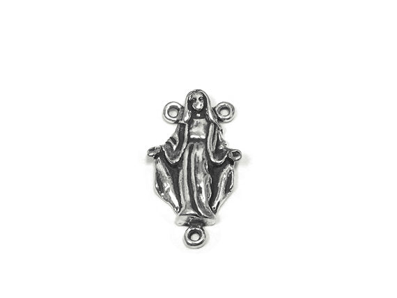 Virgin Mary Rosary Center connector Sterling Silver 23mm, rosary center, Virgin Mary Charms - SP749 - BeadPrism