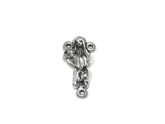 Madonna and Child Rosary Center connector Sterling Silver 21.5mm, Madonna Child Rosary - SP750 - BeadPrism