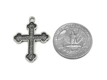 Load image into Gallery viewer, Cross with Scroll Work Charm Sterling Silver 29.5mm, religious charms, Large Cross charms - SP752 - BeadPrism