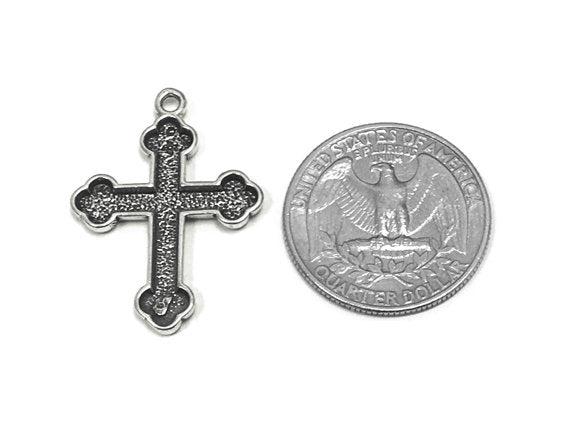 Cross with Scroll Work Charm Sterling Silver 29.5mm, religious charms, Large Cross charms - SP752 - BeadPrism