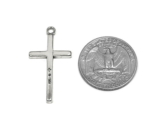 Plain Cross Charm Sterling Silver 34.5mm, religious charms, christian charms, Cross charms - SP753 - BeadPrism