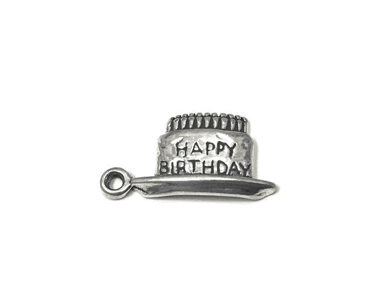 Birthday Cake Charm Sterling Silver 10mm, Birthday Charms, Cake Charms, Birthday Cake Charms - SP770 - BeadPrism