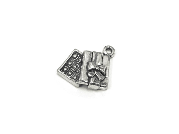 Chocolate Box Charm Sterling Silver 13mm, love charms, Gift Box Charms, Chocolate Box charms - SP772 - BeadPrism