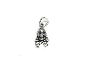Skull and Cross Bones Charm Sterling Silver 14mm, Pirate Charms, Sea Charms, Skull charms - SP792 - BeadPrism