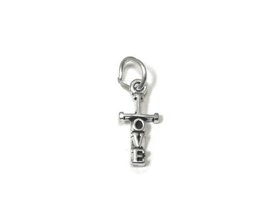 Cross with Love Charm Sterling Silver 14mm, Christian Charms, Religious charms, Cross charms - SP833 - BeadPrism