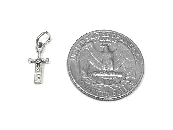 Cross with Love Charm Sterling Silver 14mm, Christian Charms, Religious charms, Cross charms - SP833 - BeadPrism