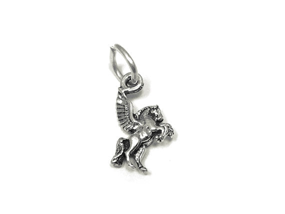 Pegasus Facing Right Charm Sterling Silver 12mm, Fantasy Charm, Animal charm, Pegasus charm - SP841A - BeadPrism