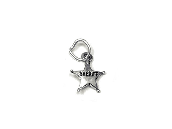 Sheriff Badge Charm Sterling Silver 11mm, Western Charms, Cowboy Charms, Sheriff Star charms - SP843 - BeadPrism