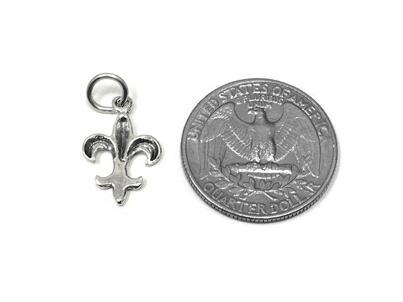 Fleur De Lis Charm Sterling Silver 11mm, Religious Charm, Catholic Charm, Fleur-De-Lis Charm - SP854 - BeadPrism
