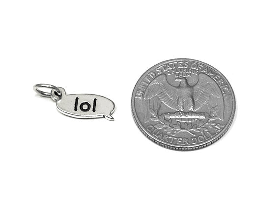 LOL Text Chat Charm Sterling Silver 15mm, Laughing Out Loud Charms, Silver Text LOL charms - SP857 - BeadPrism
