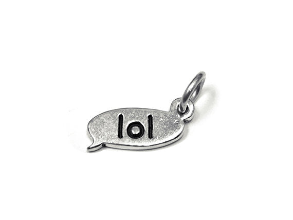 LOL Text Chat Charm Sterling Silver 15mm, Laughing Out Loud Charms, Silver Text LOL charms - SP857 - BeadPrism