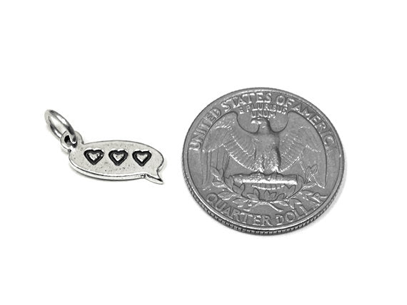 Hearts Text Chat Charm Sterling Silver 15mm, Love Charm, Heart Charm, Hearts Text Chat charm - SP858 - BeadPrism