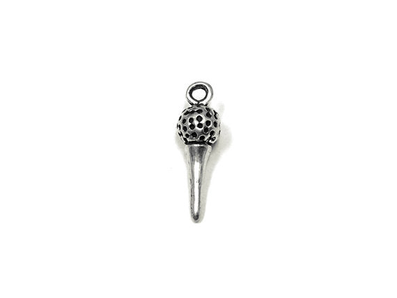 Golf Ball with Tee Charm Sterling Silver 16mm, Sports Charm, Games Charm, Silver Golf charms - SP902 - BeadPrism