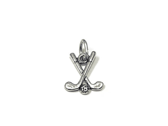 Golf Clubs with Ball Charm Sterling Silver 13mm, Golf Club Charms, Silver Golf Ball charms - SP904 - BeadPrism