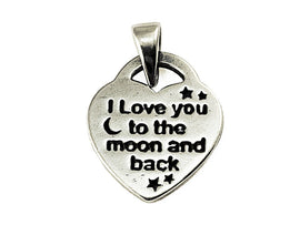 Love you to the Moon and Back Sterling Silver Charm 15mm, Message Charm Love charm, 925 Sterling Silver Charm Necklace - BeadPrism