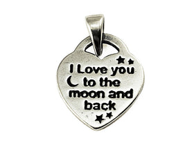 Love you to the Moon and Back Sterling Silver Charm 15mm, Message Charm Love charm, 925 Sterling Silver Charm Necklace - BeadPrism
