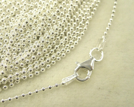 18" 1.5mm Ball Bead 925 Sterling Silver Chain, Stamped 925 Italy Finished Army Tag Chain - SCBC18A - BeadPrism