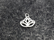 Load image into Gallery viewer, 10 Pc Lotus Flower Charm Pendant 15mm Made in USA Lead Free Pewter Silver Buddha Yoga Charm - PPP852 - BeadPrism