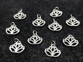 10 Pc Lotus Flower Charm Pendant 15mm Made in USA Lead Free Pewter Silver Buddha Yoga Charm - PPP852 - BeadPrism