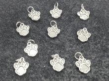 Load image into Gallery viewer, 10 Pc Paw Print Charm Silver Lead Free Pewter, Silver Paw Charm, school mascots charms - PPP397 - BeadPrism