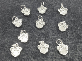10 Pc Paw Print Charm Silver Lead Free Pewter, Silver Paw Charm, school mascots charms - PPP397 - BeadPrism