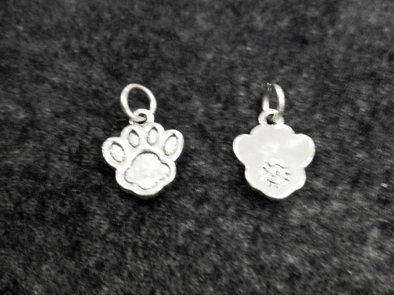 10 Pc Paw Print Charm Silver Lead Free Pewter, Silver Paw Charm, school mascots charms - PPP397 - BeadPrism