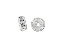 Load image into Gallery viewer, 144 Pc 4.5mm Czech Rhinestones Silver Plated Rondelles - Crystal - BULK RNS4CL-2 Packs - BeadPrism