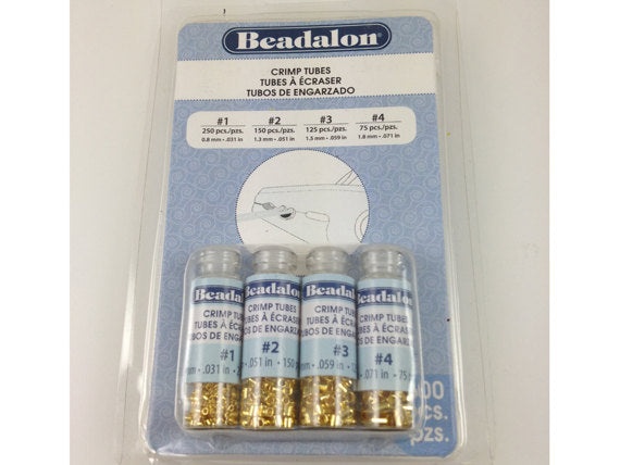 600 Pc Crimp Tubes Gold Color Beadalon Assorted sizes1,2,3,4 - 305A-121 - BeadPrism
