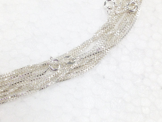 10 Pcs 18" 1mm Box Sterling Silver Chain with Spring ring Clasp - BeadPrism