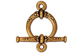 5 Sets Heirloom Toggle Clasps 15mm Round, 24mm Bar Antique Gold Finish Tierracast Clasps - P6070GA - BeadPrism