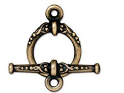 5 Sets Heirloom Toggle Clasps 15mm Round 24mm Bar Oxidized Brass Finish Tierracast - P6070BO - BeadPrism