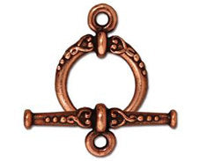 5 Sets Heirloom Toggle Clasps 15mm Round 24mm Bar Antique Copper Finish Tierracast - P6070CA - BeadPrism